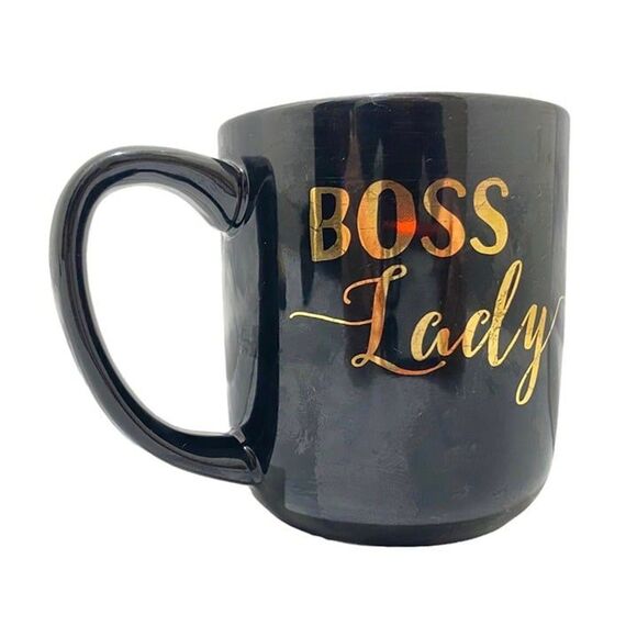 Boss Lady Coffee Mug Black and Gold Size 4 Inch Tall X 3.75 Inch Diameter - Picture 1 of 7
